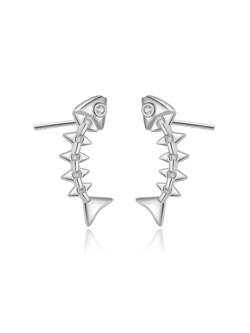 platinum 925 Sterling Silver Cubic Zirconia Fish Luxury Stud Earring