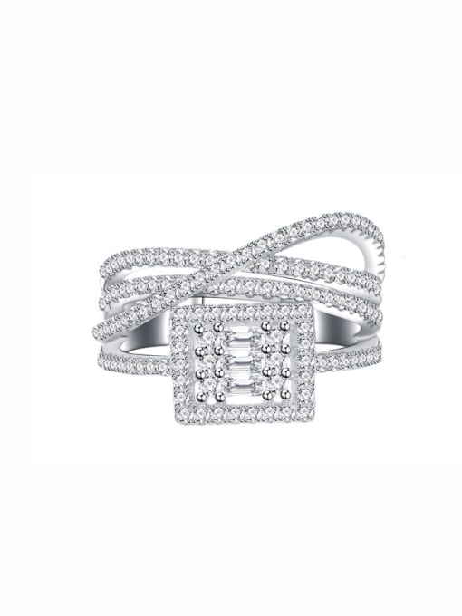 A&T Jewelry 925 Sterling Silver Cubic Zirconia Geometric Luxury Stackable Ring 0