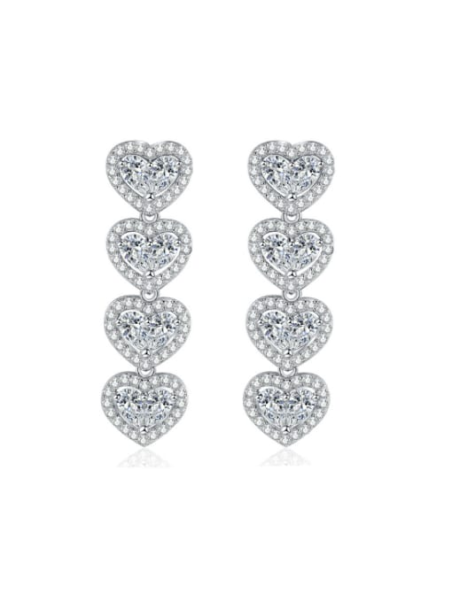 E246 Heart shaped +White 925 Sterling Silver Cubic Zirconia Long Heart Long  Luxury Cluster Earring