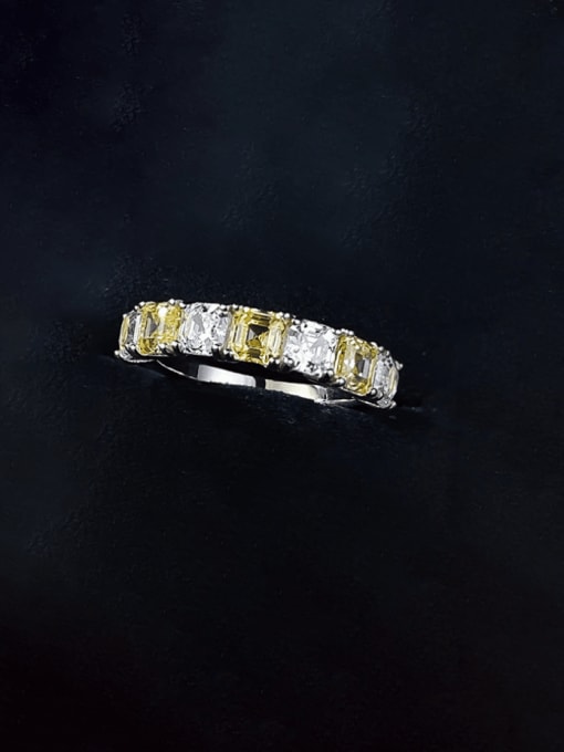 R1016 Yellow and White Pairing 925 Sterling Silver High Carbon Diamond Geometric Luxury Band Ring