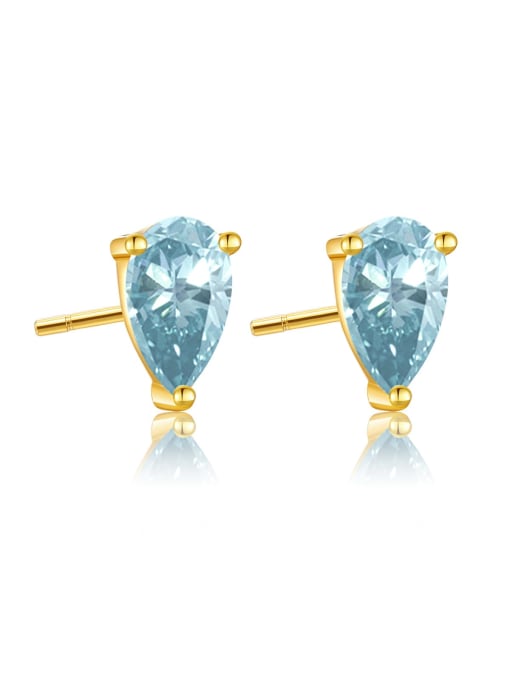 18k gold light blue 925 Sterling Silver Cubic Zirconia Water Drop Dainty Stud Earring