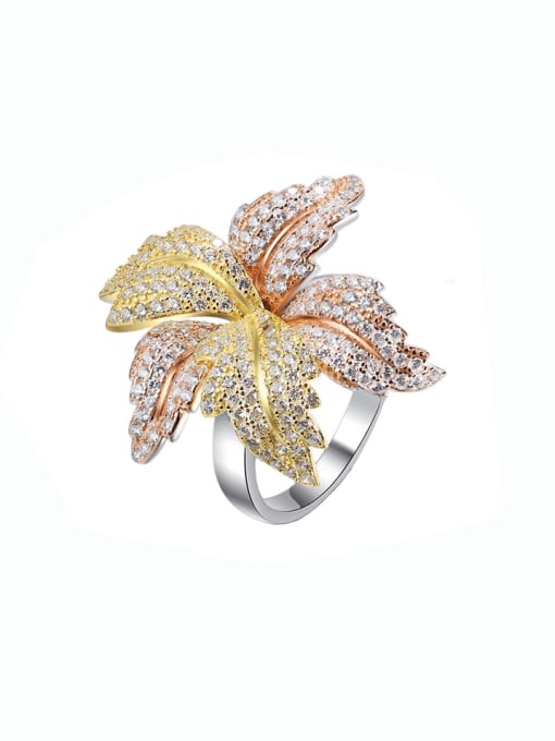 A&T Jewelry 925 Sterling Silver Cubic Zirconia Flower Luxury Cocktail Ring 0