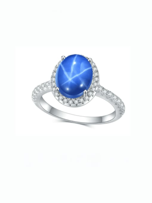 Blue 925 Sterling Silver Natural Gemstone Geometric Luxury Band Ring