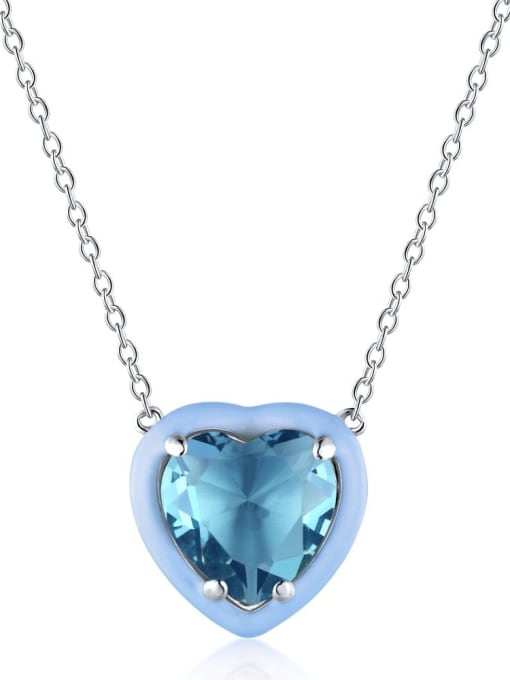 Platinum blue DY190133 925 Sterling Silver Cubic Zirconia Heart Minimalist Necklace