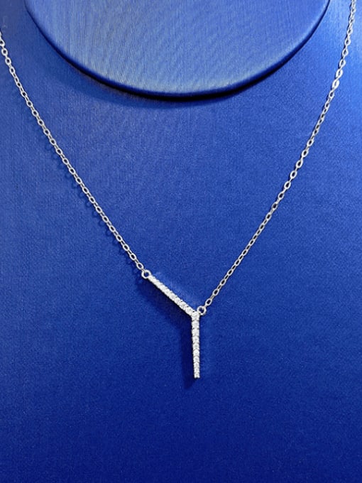 N157 Geometric Necklace 925 Sterling Silver Cubic Zirconia Geometric Dainty Lariat Necklace