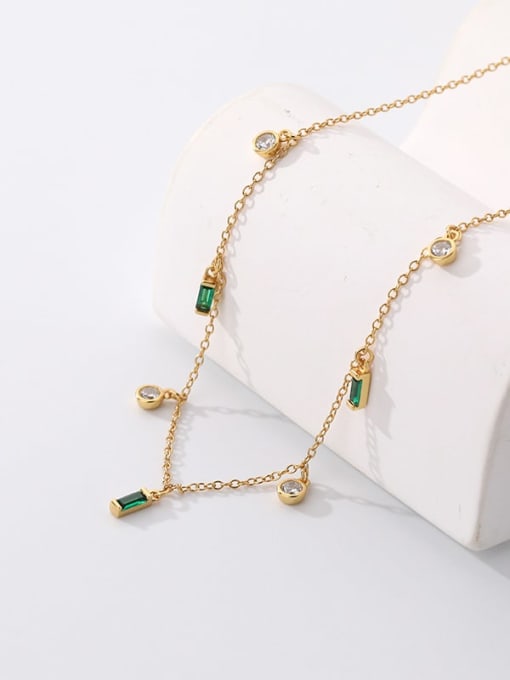 A2582 Golden Green Square 925 Sterling Silver Cubic Zirconia Geometric Minimalist Necklace