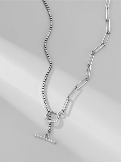 ARTTI 925 Sterling Silver Geometric Minimalist Asymmetrical Hollow Chain Necklace 2