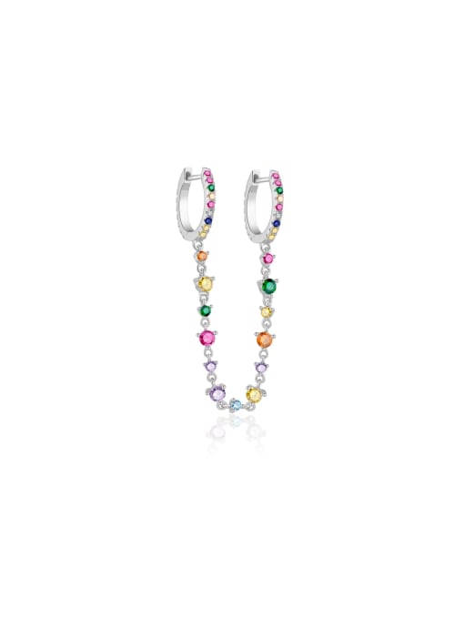 MZ- Silver 925 Sterling Silver Cubic Zirconia Multi Color Tassel Dainty Stud Earring 0