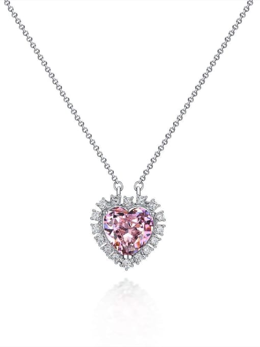 A&T Jewelry 925 Sterling Silver High Carbon Diamond Pink Heart Luxury Pendant 0