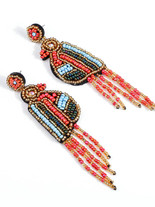 JMI Non-woven fabric Bead Tassel Bohemia Hand Weave Threader Earring