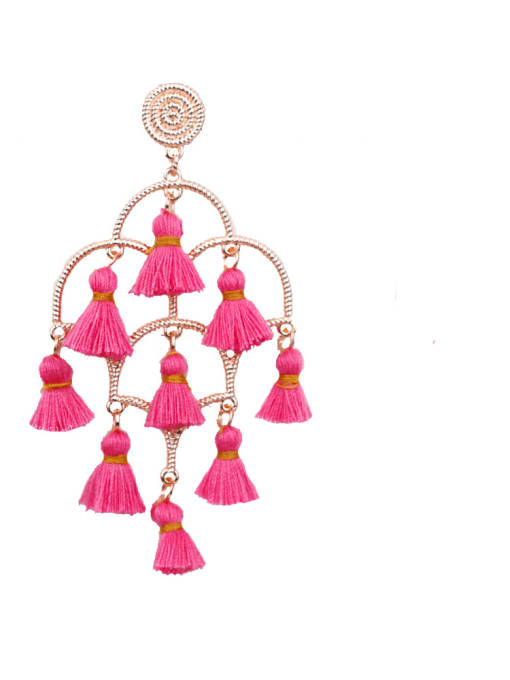 Pink Alloy Cotton Tassel Bohemia Cotton Rope Hand-Woven Drop Earring