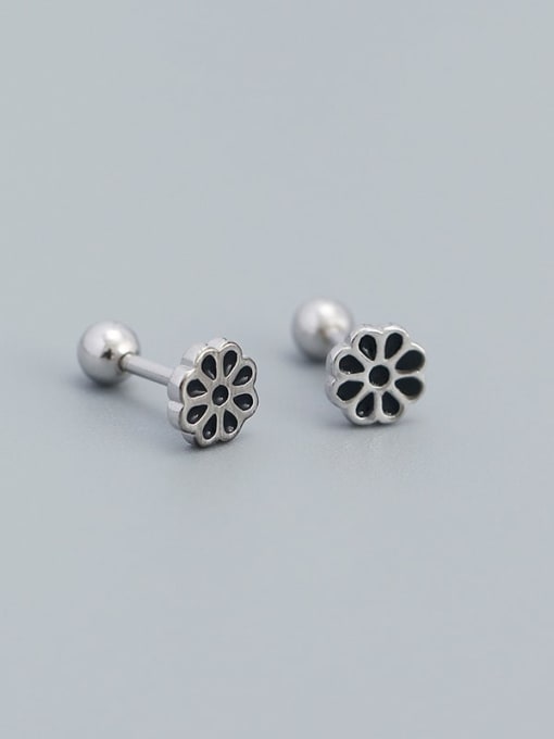 Platinum (black) 925 Sterling Silver Enamel Flower Minimalist Stud Earring