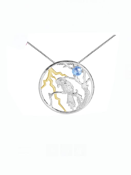 Swiss lantopa Stone Pendant +chain 925 Sterling Silver Natural Color Treasure Topaz Bird Artisan Necklace