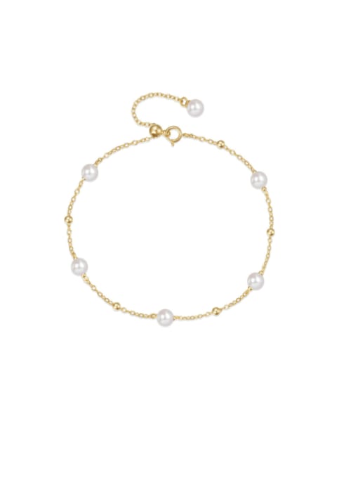 golden 925 Sterling Silver Imitation Pearl Irregular Minimalist Link Bracelet
