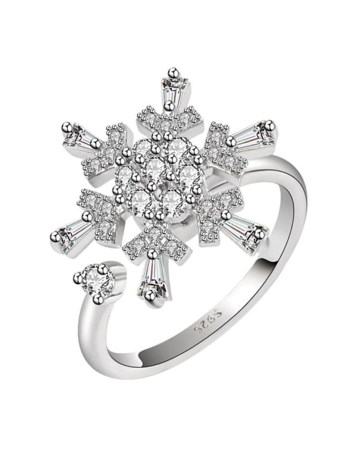 PNJ-Silver 925 Sterling Silver Cubic Zirconia Rotating Flower Minimalist Band Ring 4