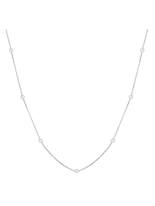 platinum 925 Sterling Silver Imitation Pearl Round  Beads Minimalist Necklace