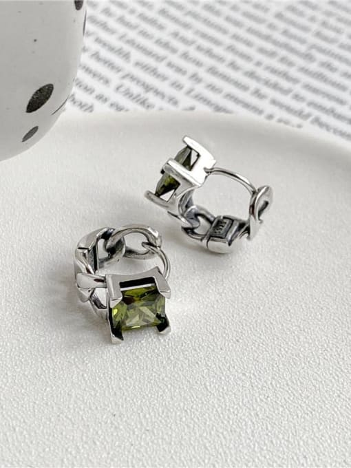 green 925 Sterling Silver Cubic Zirconia Square Vintage Huggie Earring