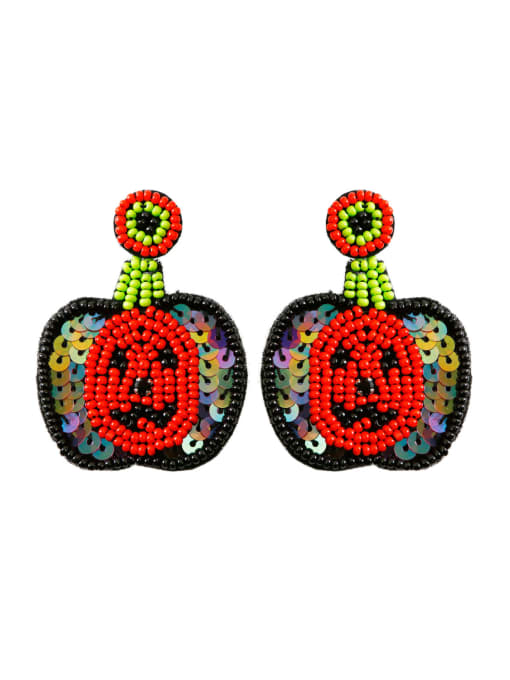 E69012 red Miyuki Millet Bead Hand-woven exaggerated sequined rice bead ghost pumpkin  Drop Earring