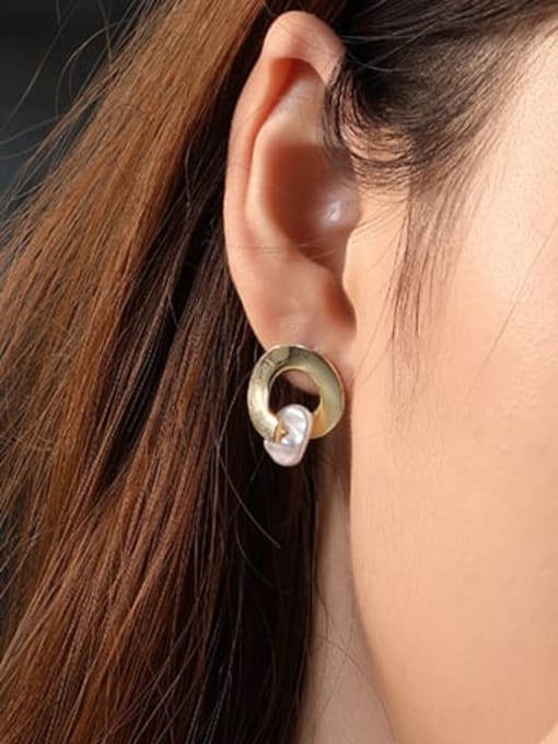 YUANFAN 925 Sterling Silver Imitation Pearl Geometric Minimalist Stud Earring 1