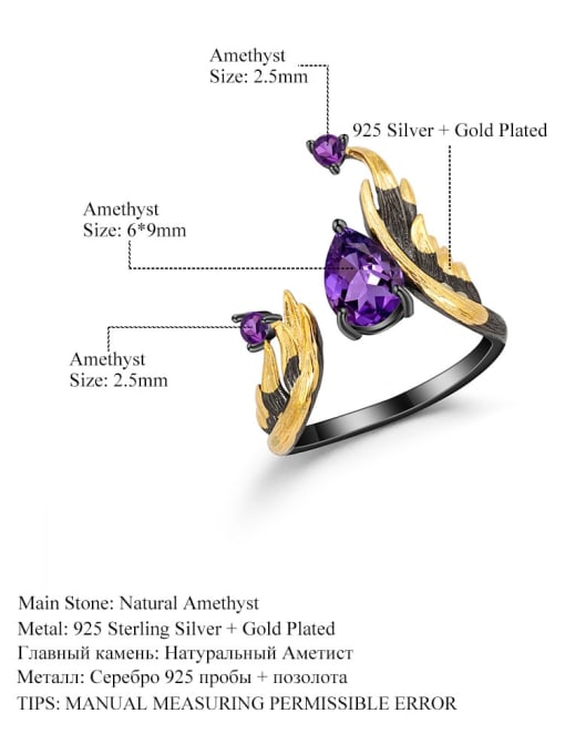Natural amethyst ring (gold) 925 Sterling Silver Amethyst Water Drop Vintage Band Ring