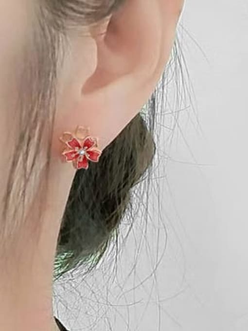 PNJ-Silver 925 Sterling Silver Enamel Rotate Flower Cute Stud Earring 1