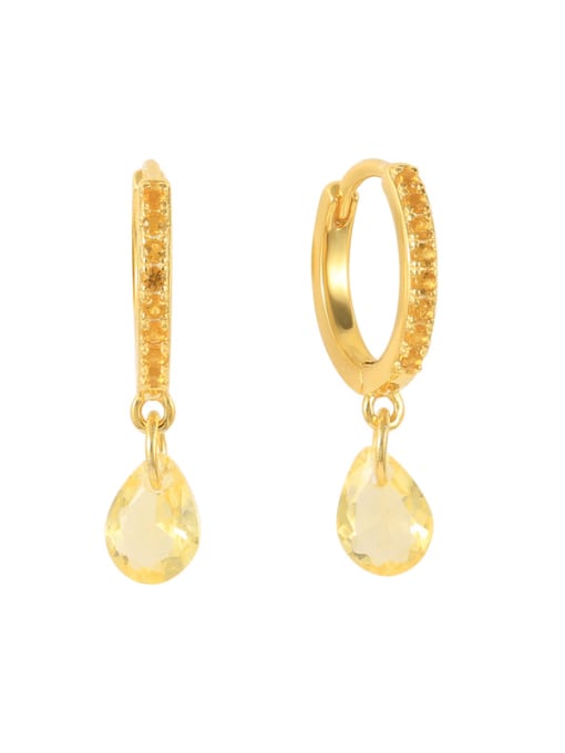 Golden+gold 925 Sterling Silver Rhinestone Water Drop Dainty Huggie Earring