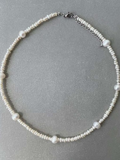 fresh water pearl Titanium Steel Freshwater Pearl Geometric Bohemia Beaded Necklace