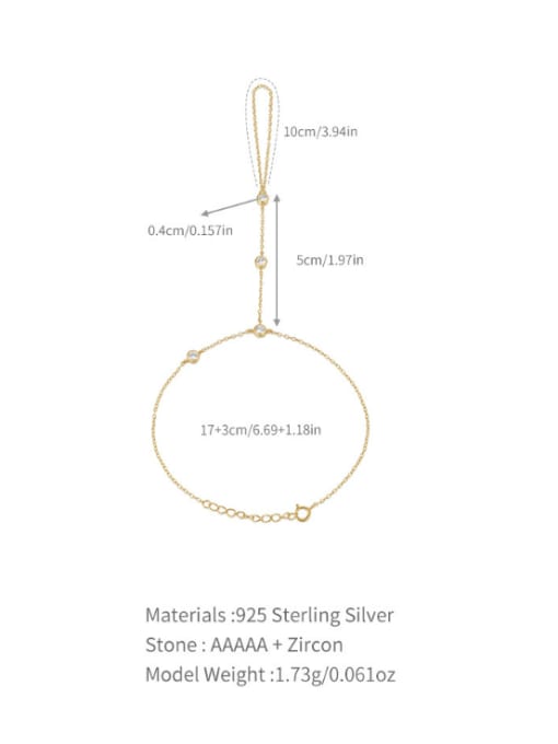 golden 925 Sterling Silver Rhinestone Minimalist  Mittens Ring Bracelet