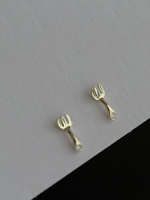 Fork (including earplugs) 925 Sterling Silver Cubic Zirconia Geometric Dainty Stud Earring