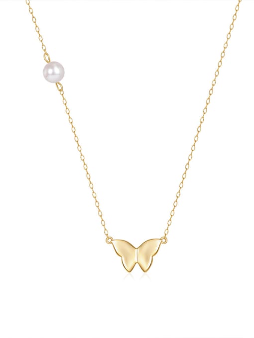 Gold pearl style 925 Sterling Silver Butterfly Dainty Necklace