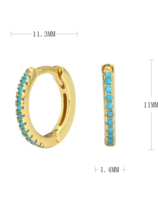 gold + blue pine 925 Sterling Silver Cubic Zirconia Geometric Minimalist Huggie Earring