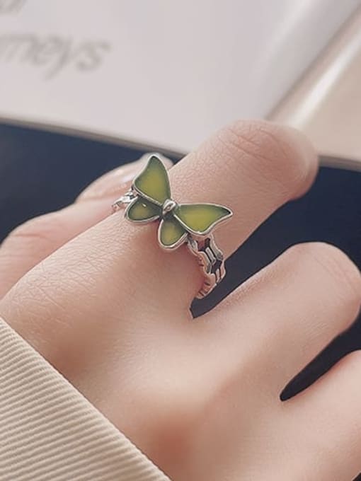 TAIS 925 Sterling Silver Enamel Butterfly Vintage Band Ring 1