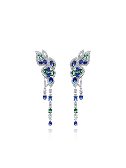 A&T Jewelry 925 Sterling Silver High Carbon Diamond Blue Butterfly Luxury Drop Earring 0