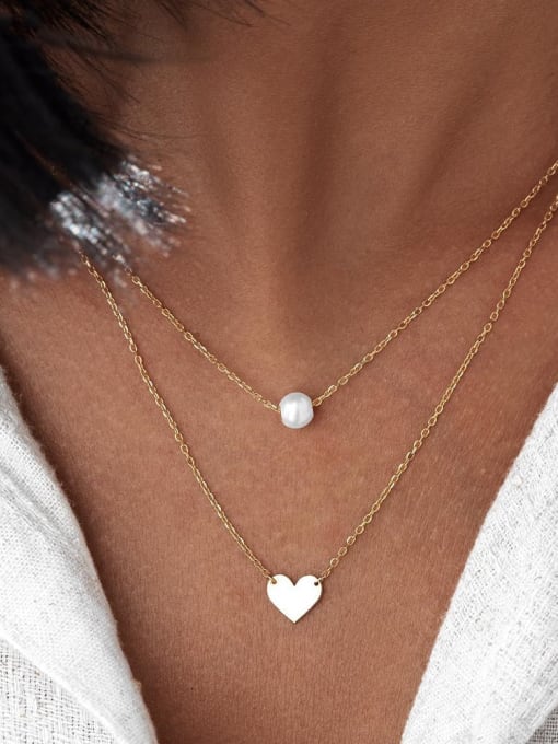 YUANFAN 925 Sterling Silver Imitation Pearl Heart Minimalist Multi Strand Necklace 1