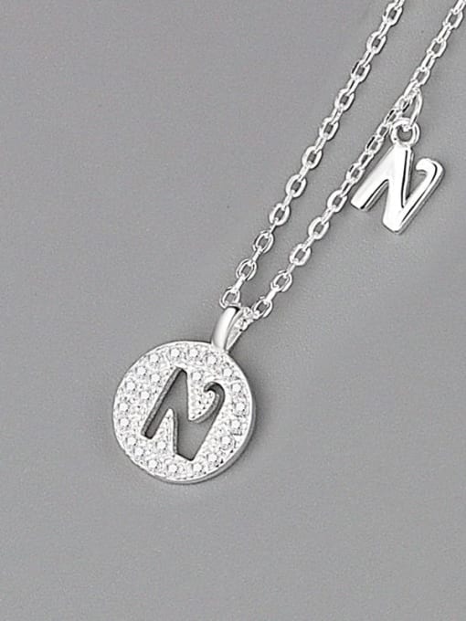 Silver (letter N) 925 Sterling Silver Cubic Zirconia Letter Minimalist Necklace