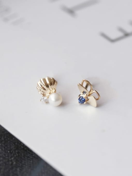 ZEMI 925 Sterling Silver Imitation Pearl Blue Butterfly Trend Stud Earring