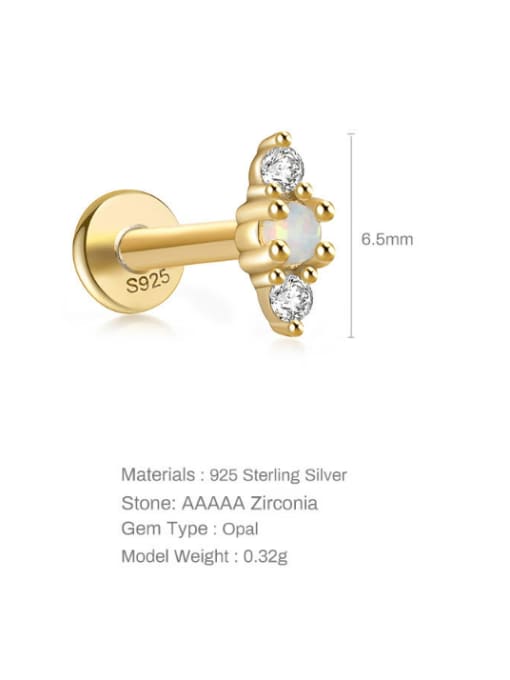 Gold Single 8 925 Sterling Silver Synthetic Opal Geometric Dainty Single Earring(Single-Only One)