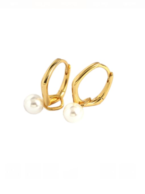 Gold 925 Sterling Silver Imitation Pearl Geometric Vintage Huggie Earring