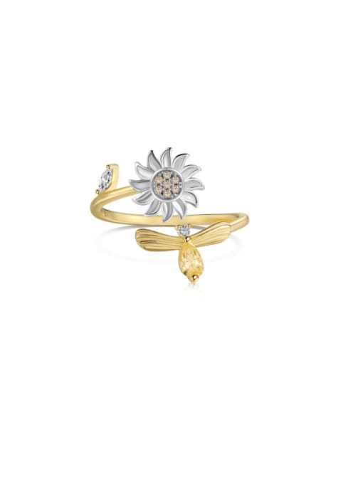 DY120858 S G YE 925 Sterling Silver Cubic Zirconia Flower Dainty Band Ring