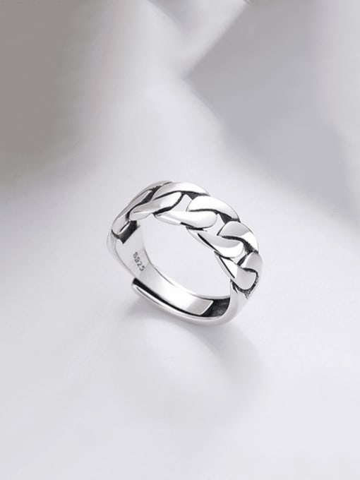 TAIS 925 Sterling Silver Geometric Chain Vintage Band Ring 0