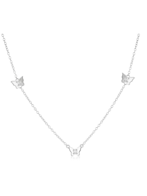 Platinum 925 Sterling Silver Cubic Zirconia Butterfly Minimalist Necklace