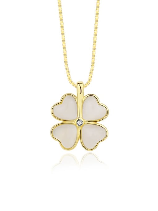 A2257 Gold 925 Sterling Silver Cats Eye Clover Minimalist Necklace