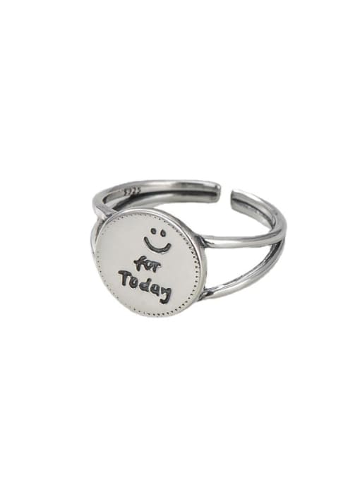 Smile round ring 925 Sterling Silver Smiley Letter Vintage Band Ring