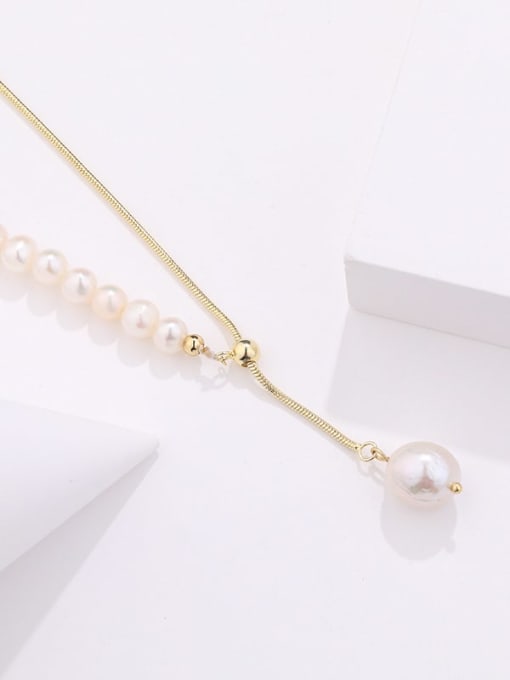 A2271 925 Sterling Silver Imitation Pearl Tassel Minimalist Necklace