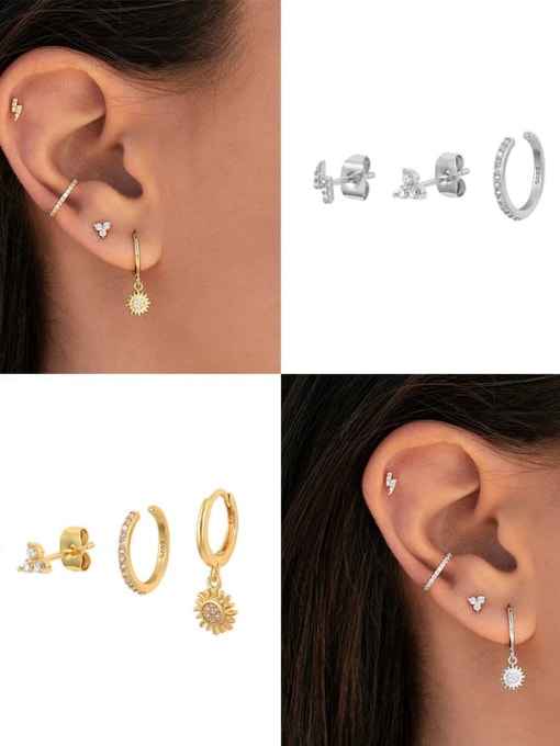 YUANFAN Brass Cubic Zirconia Geometric Dainty Stud Earring 2