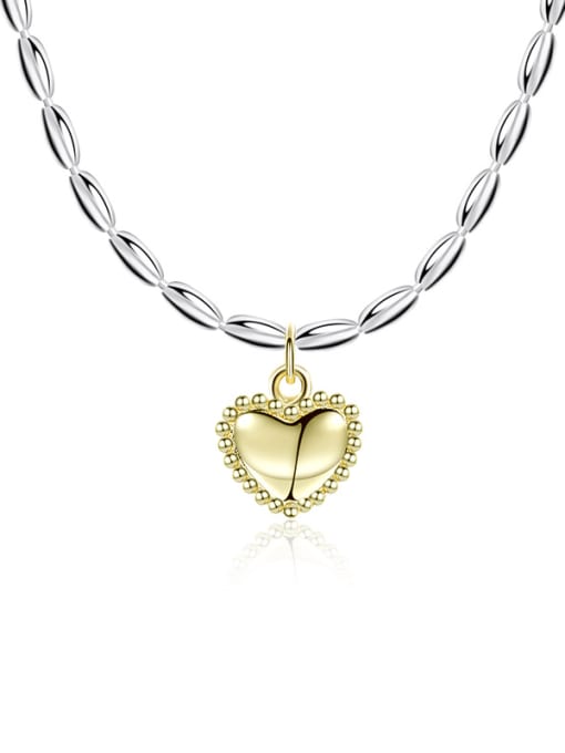 YUANFAN 925 Sterling Silver Heart Minimalist Bead Chain Necklace