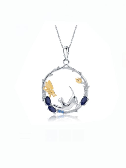 Handle lanbao Pendant + chain 925 Sterling Silver Natural Color Treasure  Artisan  Animal Pendant Necklace