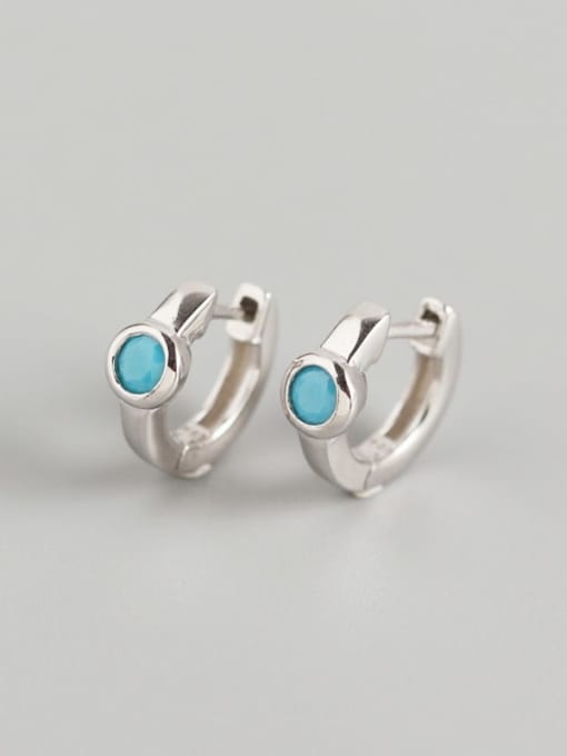 Platinum 925 Sterling Silver Rainbow Stone Blue Geometric Minimalist Huggie Earring