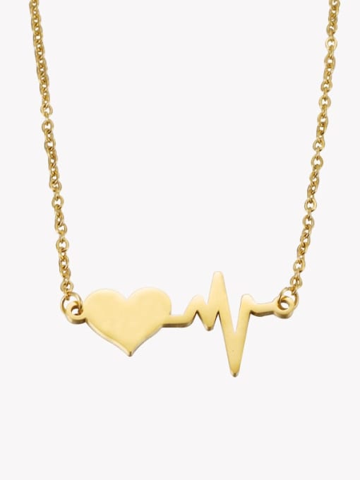 golden Stainless steel Heart Electrocardiogram Minimalist Necklace