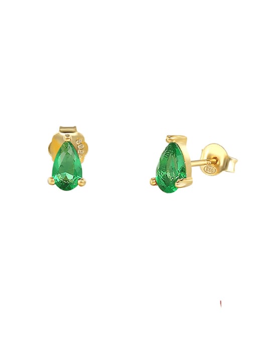 Golden +Green 925 Sterling Silver Cubic Zirconia Water Drop Dainty Stud Earring